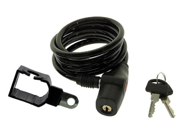 Padlock spiral M-WAVE 8x1500mm inc. holders on saddle bolt and frame , black, 2 keys.