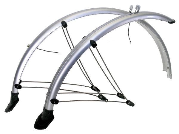 Mudguards flexible plastic trekking for 28" wheels + mudflaps+ struts width 45mm colour silver