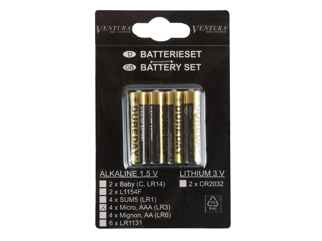Batrery AAA alkaline 1,5V packed on card, 4pcs, price per package