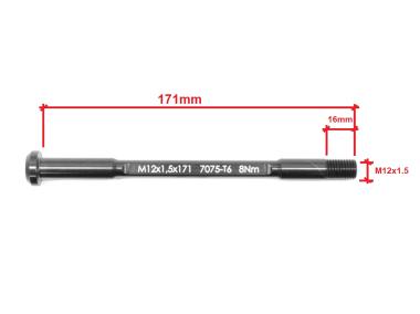 Pevná osa náboje Alu CNC Superlight ,zadní  12mm x 1,5 - 16mm,  délka 171mm