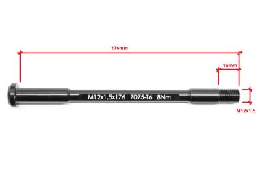 Pevná osa náboje Alu CNC Superlight , zadní 12mm x 1,5 - 16mm,  délka 176mm