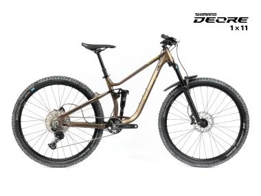Celoodpružené  MTB 29" Lee Cougan Quest  Shimano Deore  1x11, velikost  S – 16" (40,5 cm), hnědozlatá matná