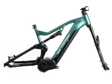 Celoodpružené elektrokolo  MTB 29"/27,5" Lee Cougan E-Quest – Brose S / 725 Wh, 20 Ah / Shimano XT 1x12 , velikost M – 17,5" – barva černo-military green lesklá