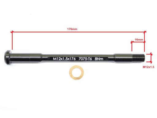 Pevná osa náboje Alu CNC Superlight , zadní 12mm x 1,5 - 16mm,  délka 176mm